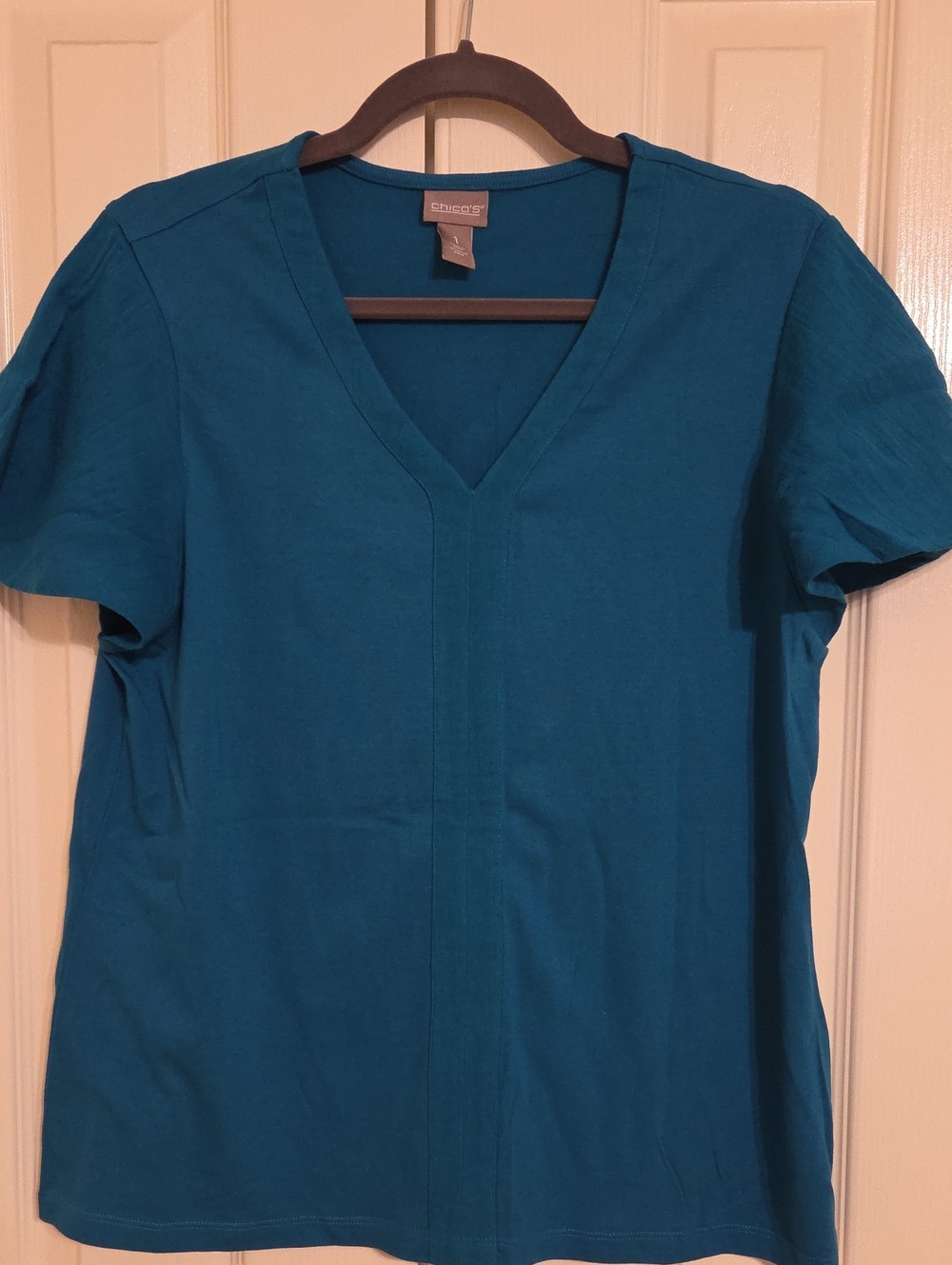Chicos Teal V-Neck Flutter Sleeve Tee